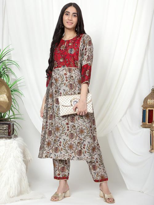 multi color round neck kurta pant set - 20185920 - Very Small Image - 1