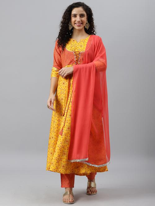 yellow kurta pant set with dupatta - 20185921 - Very Small Image - 1