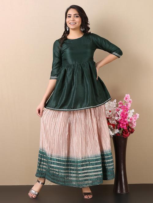 green round neck kurta skirt set - 20185922 - Very Small Image - 1