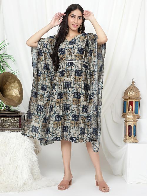 v-neck printed kaftan kurta - 20186112 - Very Small Image - 1