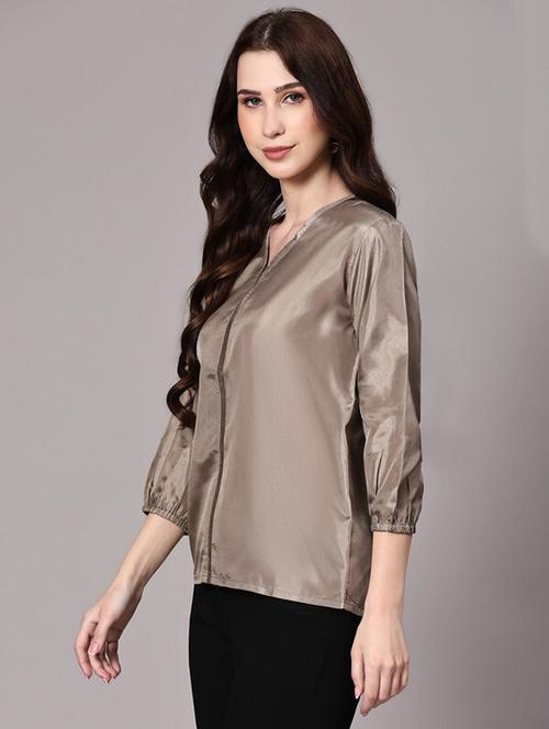 taupe solid boxy top - 20186159 - Very Small Image - 1
