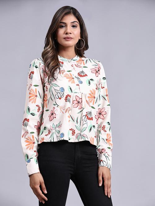 mandarin neck printed regular top - 20186162 - Very Small Image - 1
