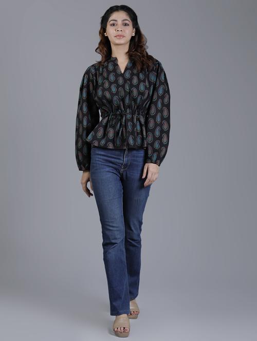 black paisley print peplum top - 20186165 - Very Small Image - 1