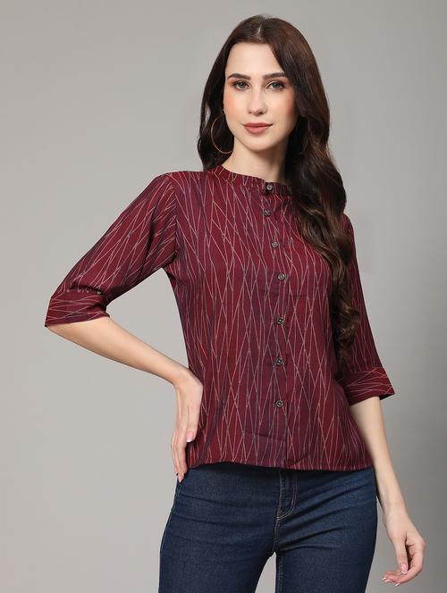 maroon geometric boxy top - 20186186 - Very Small Image - 1