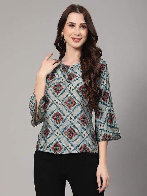 women's straight round neck top - 20186195 - Very Small Image - 1