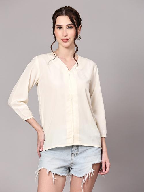 cream solid boxy top - 20186200 - Very Small Image - 1