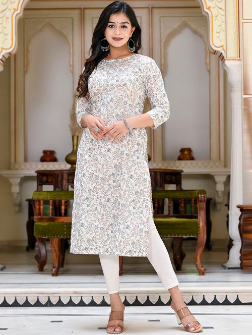 boat neck printed straight kurta - 20187486 - Very Small Image - 1
