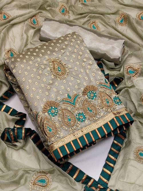 embroidered unstitched salwar suit set - 20187779 - Very Small Image - 1