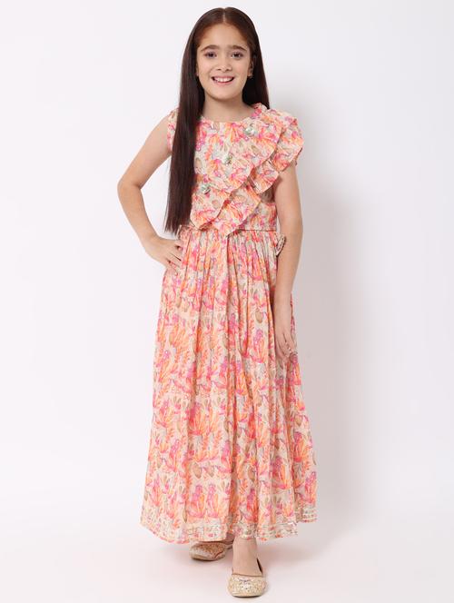 girls orange printed lehenga choli set - 20188092 - Very Small Image - 1