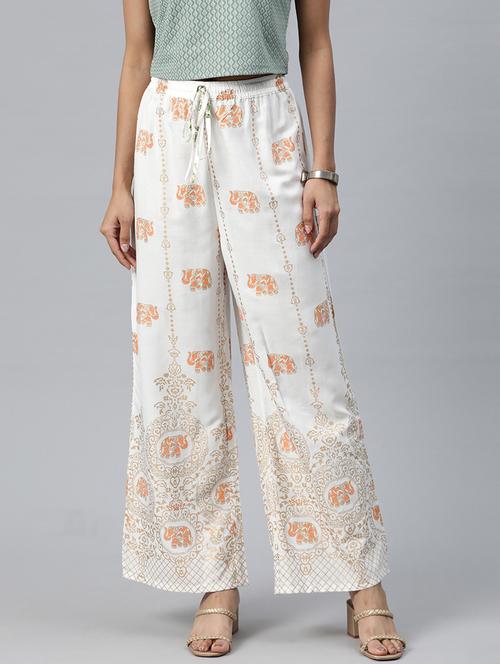 foil printed straight fit palazzo - 20188114 - Very Small Image - 1