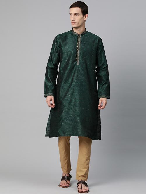 self design silk kurta pyjama set - 20188155 - Very Small Image - 1