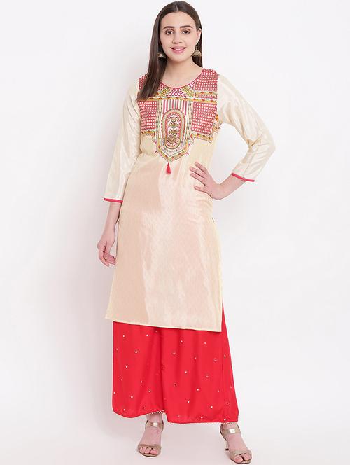cream colored straight kurta - 20188762 - Very Small Image - 1