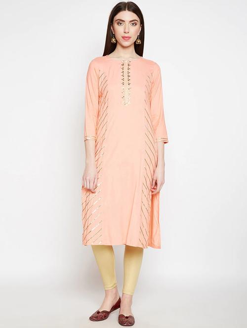 peach colored straight kurta - 20188765 - Very Small Image - 1