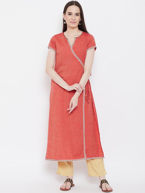orange colored angrakha kurta - 20188793 - Very Small Image - 1