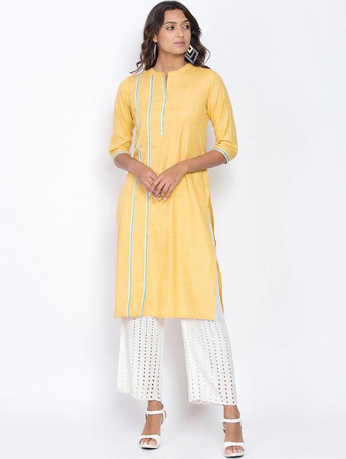 yellow colored straight kurta - 20188795 - Very Small Image - 1