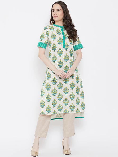 off white colored high low kurta - 20188808 - Very Small Image - 1