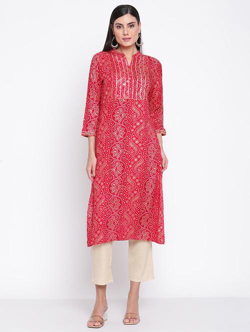 magenta bandhani printed straight kurta - 20188834 - Very Small Image - 1