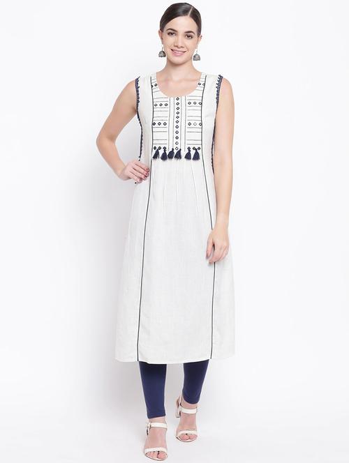 off white colored a-line kurta - 20188851 - Very Small Image - 1