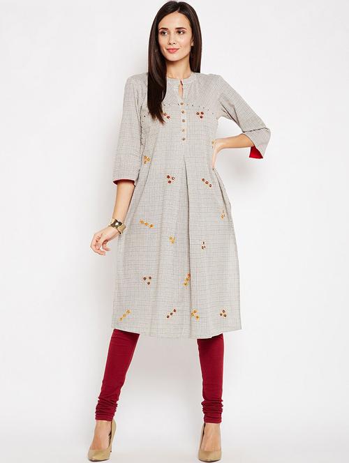 grey colored a-line kurta - 20188874 - Very Small Image - 1