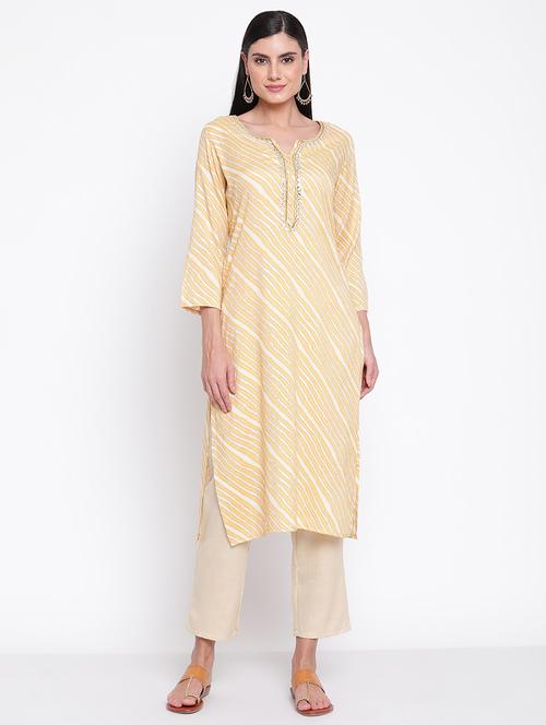 yellow printed straight kurta - 20188875 - Very Small Image - 1