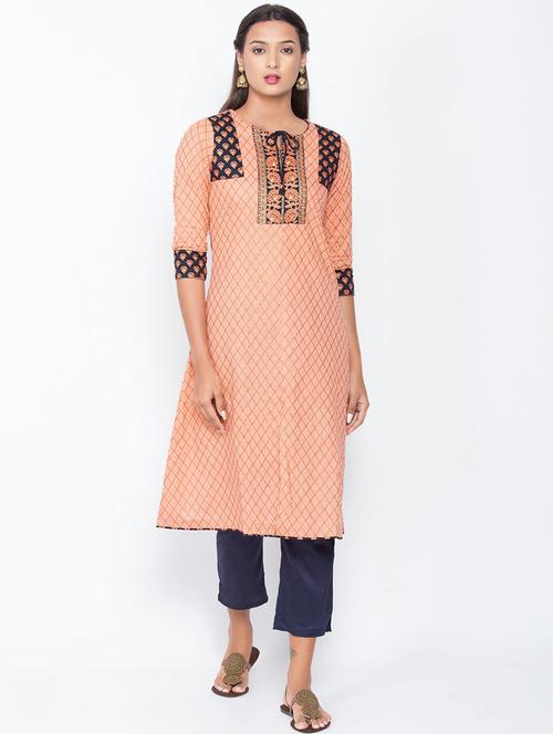 orange colored straight kurta - 20188898 - Very Small Image - 1
