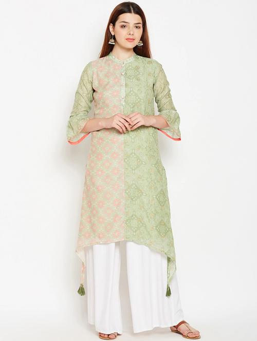 green colored high low kurta - 20188900 - Very Small Image - 1