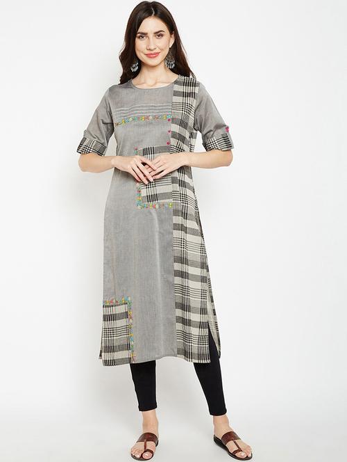 grey colored straight kurta - 20188904 - Very Small Image - 1