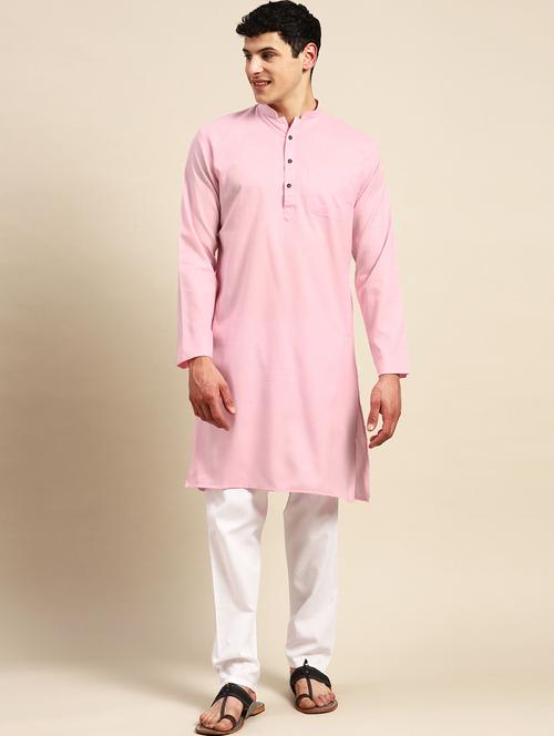 pink solid cotton long kurta - 20189189 - Very Small Image - 1