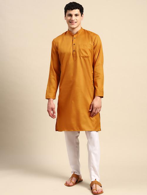yellow solid cotton long kurta - 20189191 - Very Small Image - 1