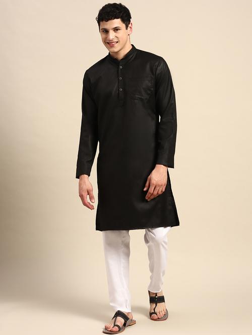 men's solid cotton long kurta - 20189193 - Very Small Image - 1