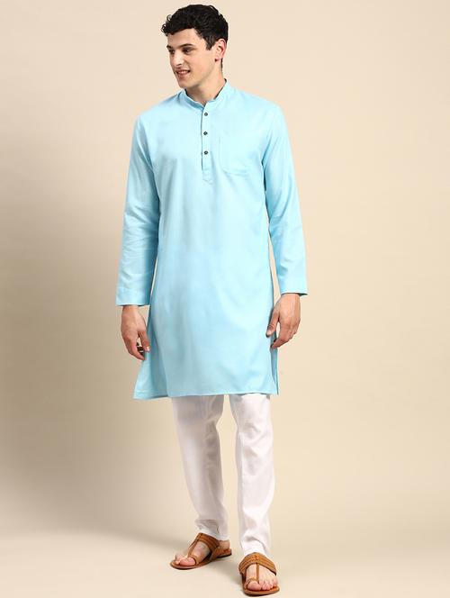 men's solid cotton long kurta - 20189194 - Very Small Image - 1