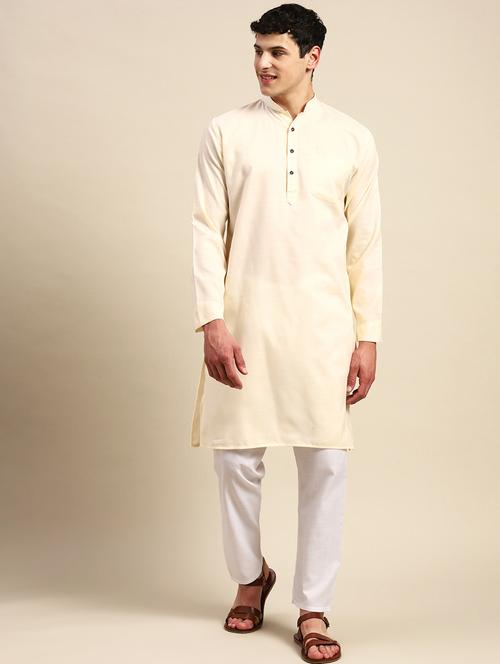 men's solid cotton kurta - 20189262 - Very Small Image - 1