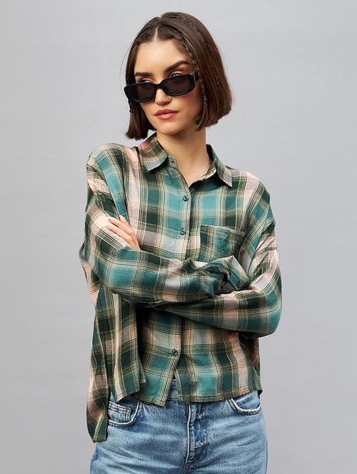 shirt collar checkered oversized shirt - 20189326 - Very Small Image - 1