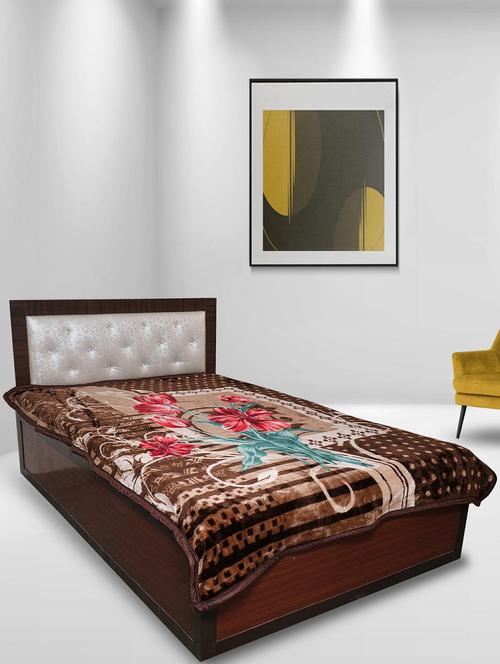 rian floral single bed mink blanket for heavy winter 4kg double ply (lilly_coffee) - 20189415 - Very Small Image - 1