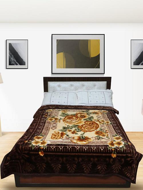 rian floral single bed mink blanket for heavy winter 4kg double ply (lotus_coffee) - 20189417 - Very Small Image - 1