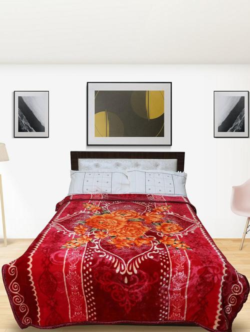 rian floral single bed mink blanket for heavy winter 4kg double ply (winter flower_red) - 20189422 - Very Small Image - 1
