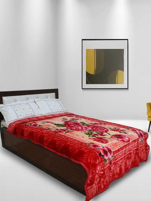 rian floral single bed mink blanket for heavy winter 5kg double ply (lotus_red) - 20189427 - Very Small Image - 1