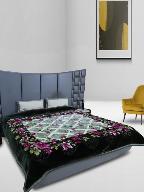 rian floral double bed mink blanket for mild winter 2.5kg single ply (retro floral _green) - 20189446 - Very Small Image - 1