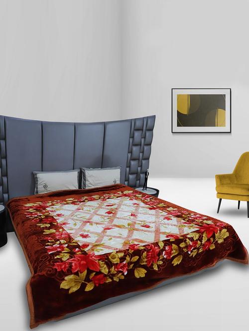 rian floral double bed mink blanket for mild winter 2.5kg single ply (retro floral _maroon) - 20189447 - Very Small Image - 1