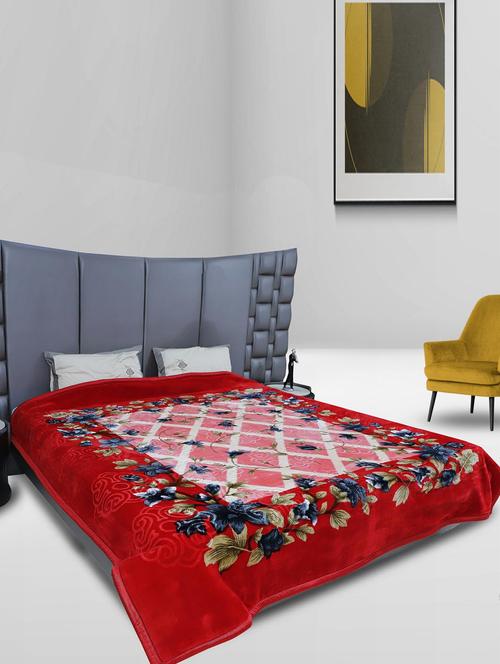 rian floral double bed mink blanket for mild winter 2.5kg single ply (retro floral _red) - 20189448 - Very Small Image - 1
