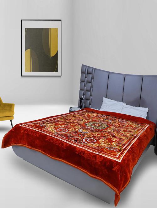 rian floral double bed mink blanket for heavy winter 3kg single ply (daisy _maroon) - 20189450 - Very Small Image - 1