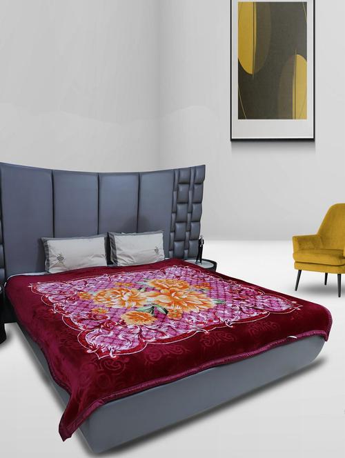 rian floral double bed mink blanket for heavy winter 3kg single ply (paris rose _maroon) - 20189454 - Very Small Image - 1