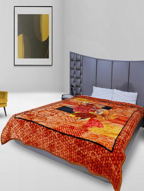 rian floral double bed mink blanket for heavy winter 4kg single ply (orchid _orange) - 20189463 - Very Small Image - 1