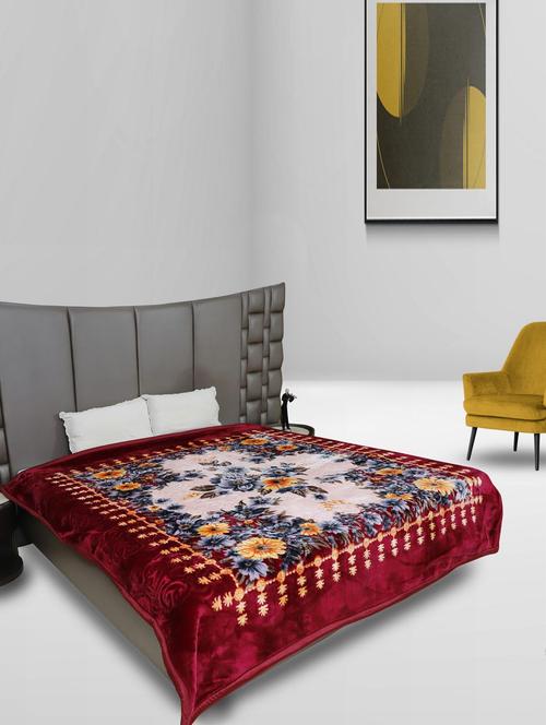 rian floral double bed mink blanket for heavy winter 4kg single ply (cloudy _maroon) - 20189465 - Very Small Image - 1
