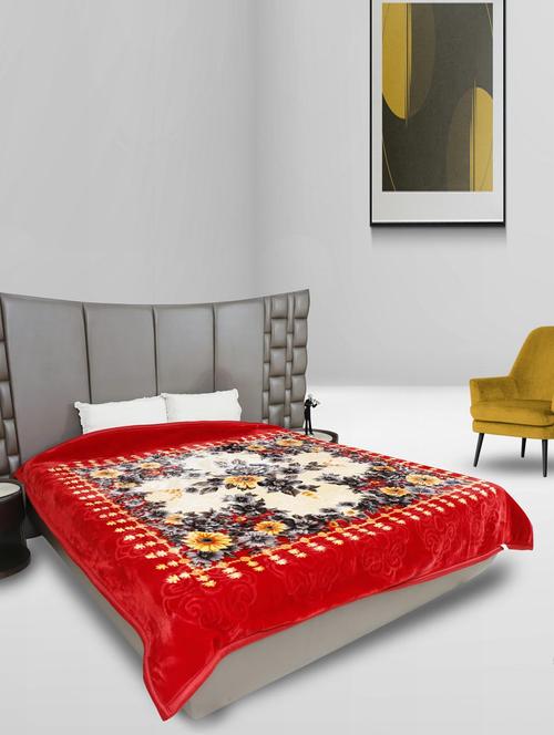 rian floral double bed mink blanket for heavy winter 4kg single ply (cloudy _red) - 20189466 - Very Small Image - 1