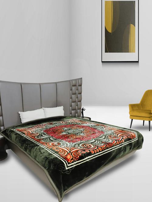 rian floral double bed mink blanket for heavy winter 4kg single ply (coral _green) - 20189469 - Very Small Image - 1