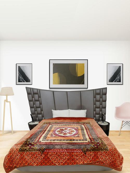 rian floral double bed mink blanket for heavy winter 6kg double ply (square _orange) - 20189488 - Very Small Image - 1