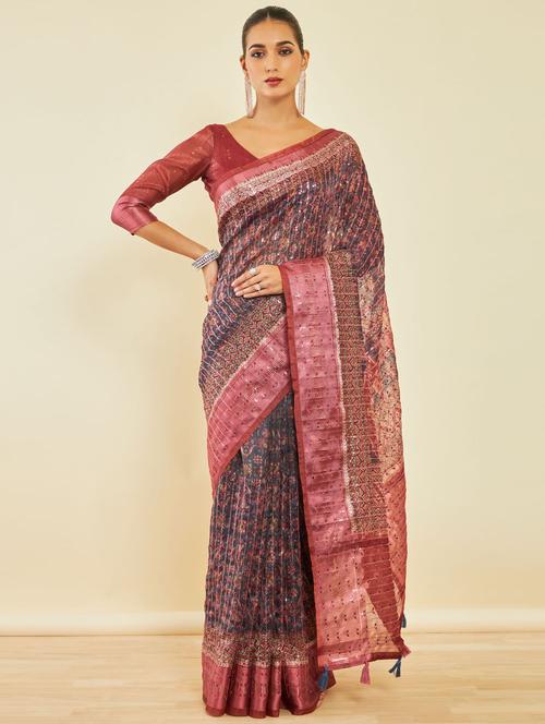women's self design mauve colored saree - 20189688 - Very Small Image - 1