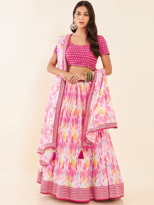 pink flared unstitched lehnga - 20189699 - Very Small Image - 1