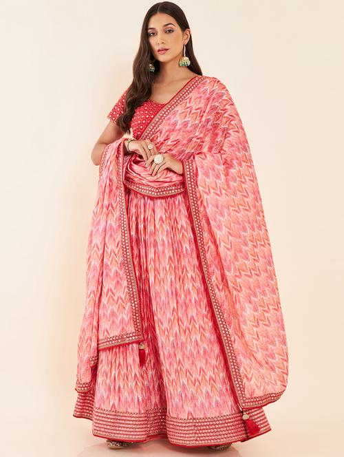 peach flared unstitched lehnga - 20189704 - Very Small Image - 1